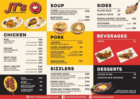 This will help other users to get information about the food and beverages offered on J T's Diner menu. . Jts family cafe menu